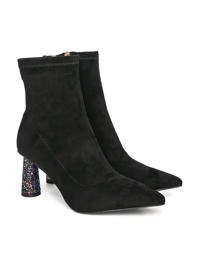 Ботильоны черного цвета на высоком каблуке с глиттером